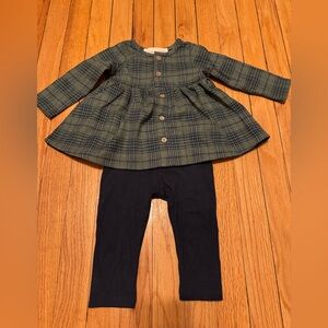 Mabel + Honey Christmas Long Sleeve Babydoll Dress Green Plaid Set 12M